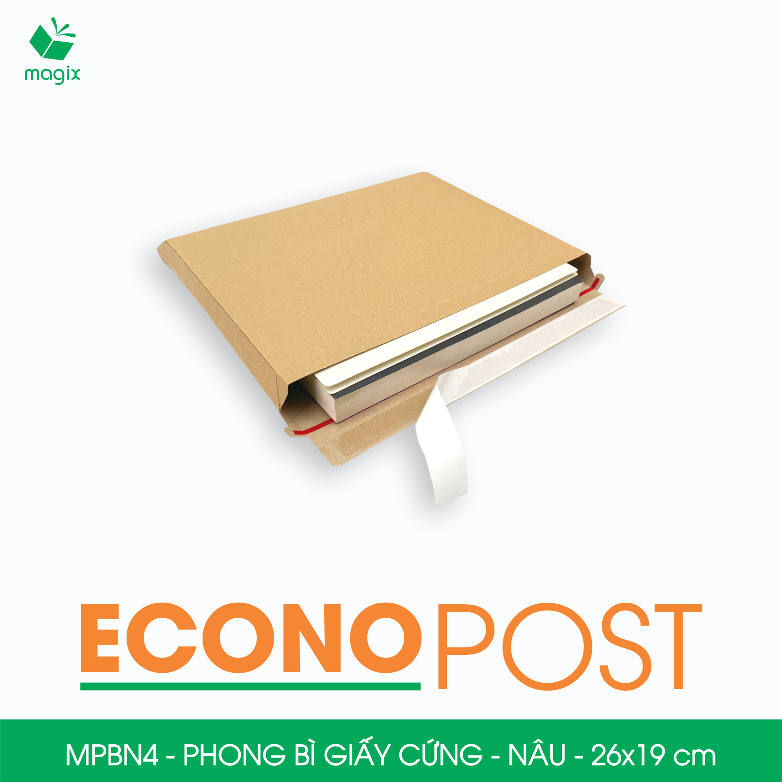 MPBN4 - 26x19 cm - Combo 60 phong bì giấy cứng đóng hàng màu nâu thay thế túi gói hàng