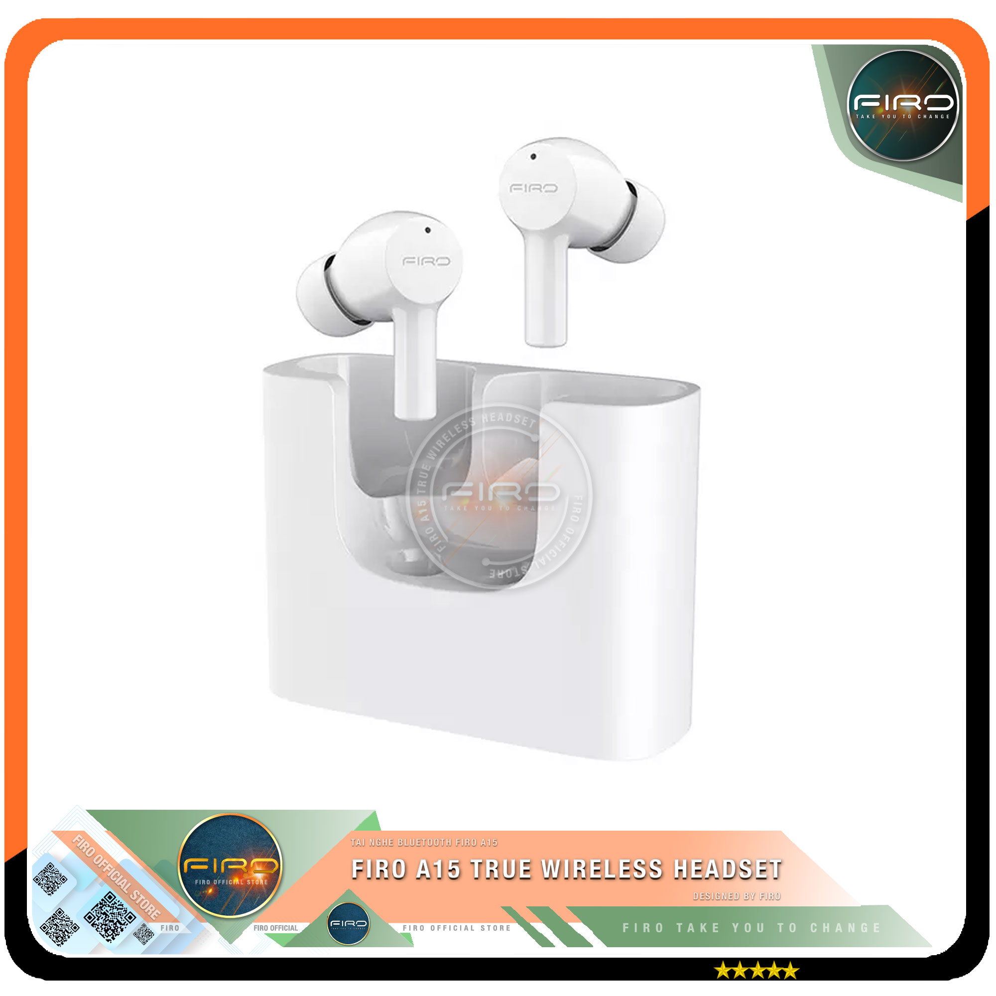 Tai Nghe Bluetooth Không Dây FIRO A15 - Tai Nghe True Wireless Earbuds FIRO A15 Bluetooth V5.1 - Pin Dock Sạc 380mAh - Thời gian sử dụng 5H - Cảm Ứng Thông Minh,Âm Thanh Stereo, Âm Bass Cực Chất - Phù Hợp Với Tất Cả Dòng Máy - Hàng Chính Hãng