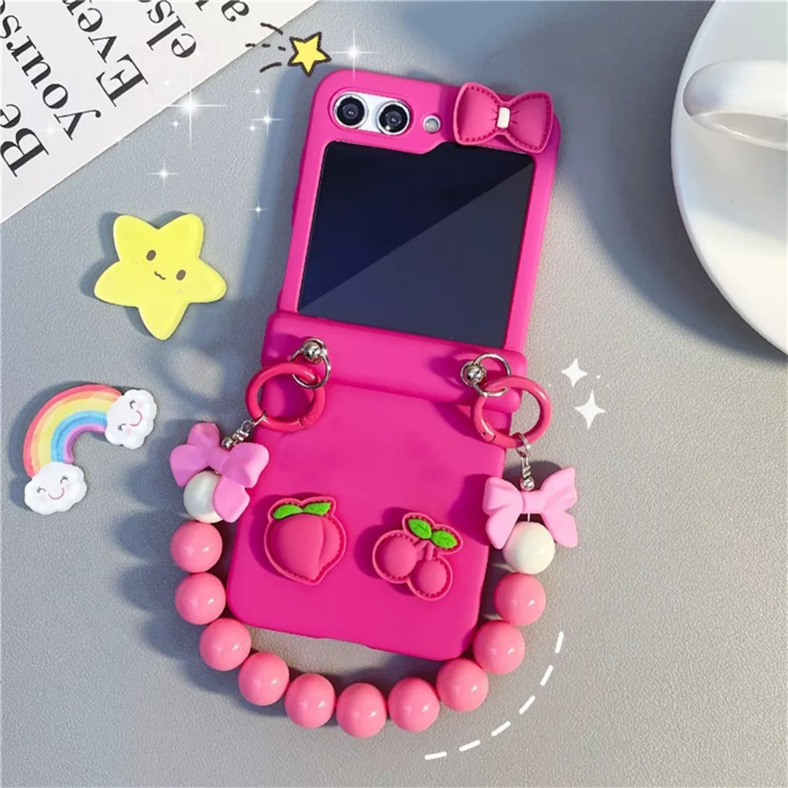 Ốp lưng cho samsung Zflip5 - Z flip5 - Z flip 5 hồng Hotpink siêu dễ thương