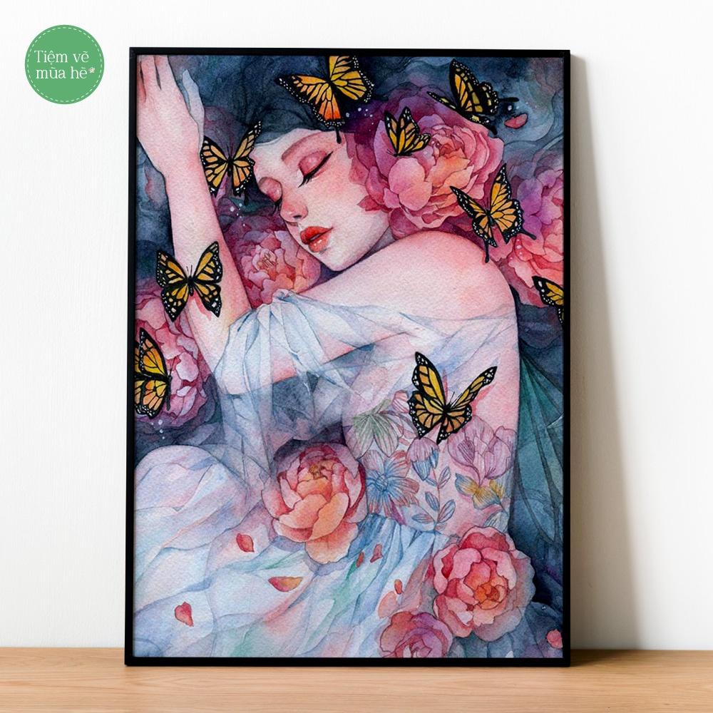 Tranh số hóa - Cô gái cánh bướm đã căng khung 40x50cm 28 màu