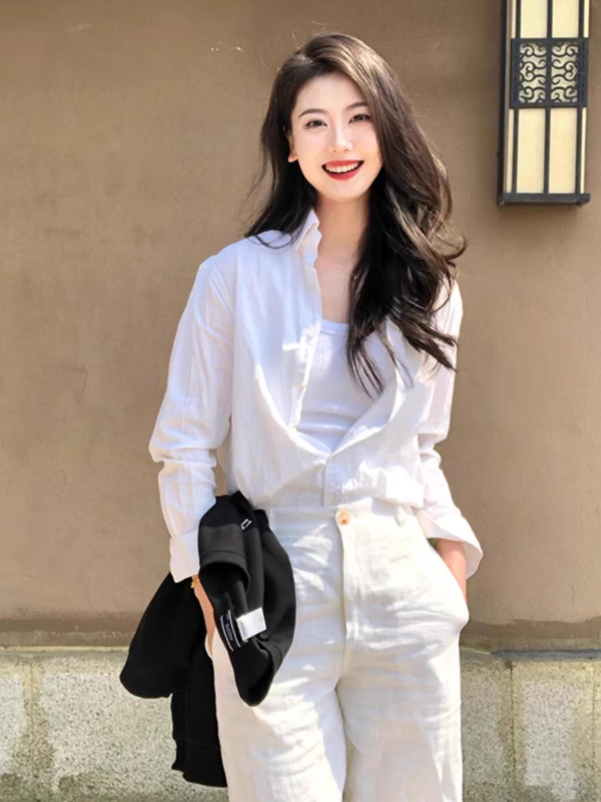 Set áo sơ mi LINEN sang sịn phong cách Hàn Quốc kèm quần dài suông cạp cao cúc khóa Bv09