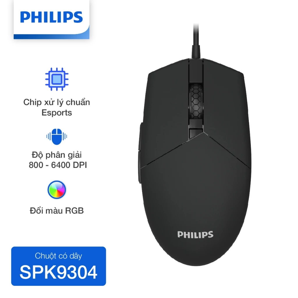 Chuột Gaming có dây Philips SPK9304 - Hàng Chính Hãng