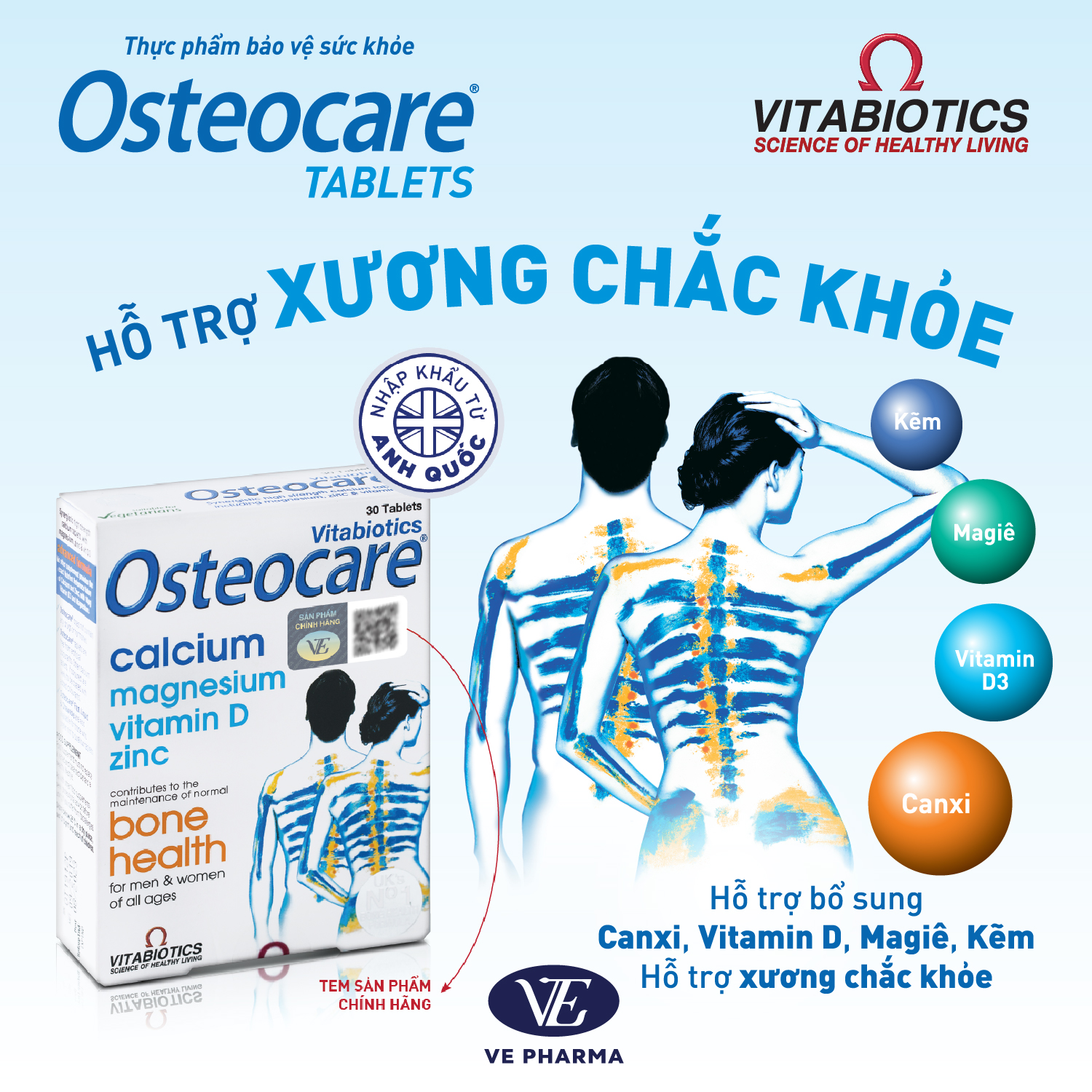 Bộ Sản Phẩm Vitabiotics OSTEOCARE Giúp Xương Chắc Khỏe 30 Viên Và PERFECTIL Làm Đẹp Da, Tóc & Móng 30 Viên