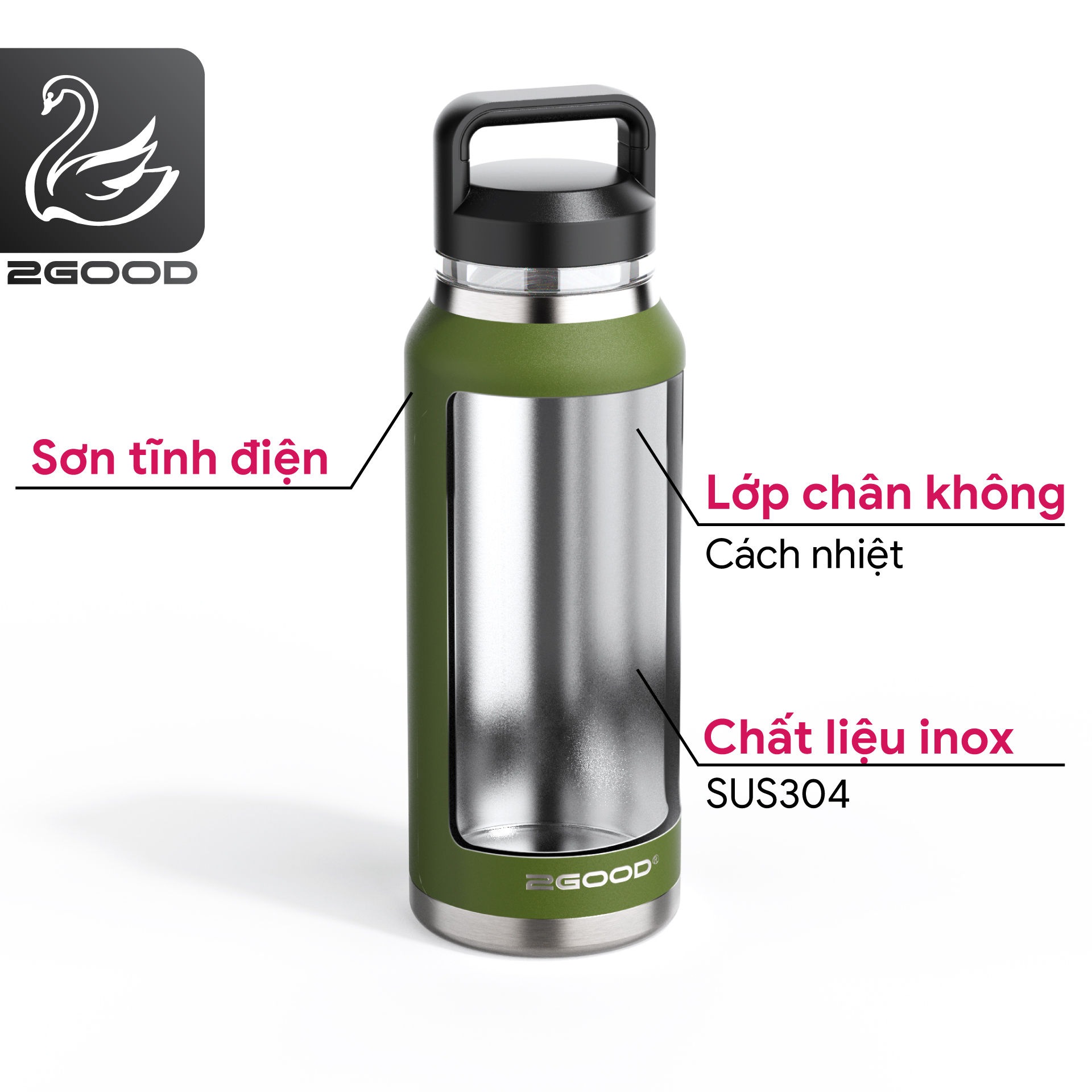 Bình giữ nhiệt 2GOOD Chug Cap CC-01 (1000ml) - Hàng Chính Hãng