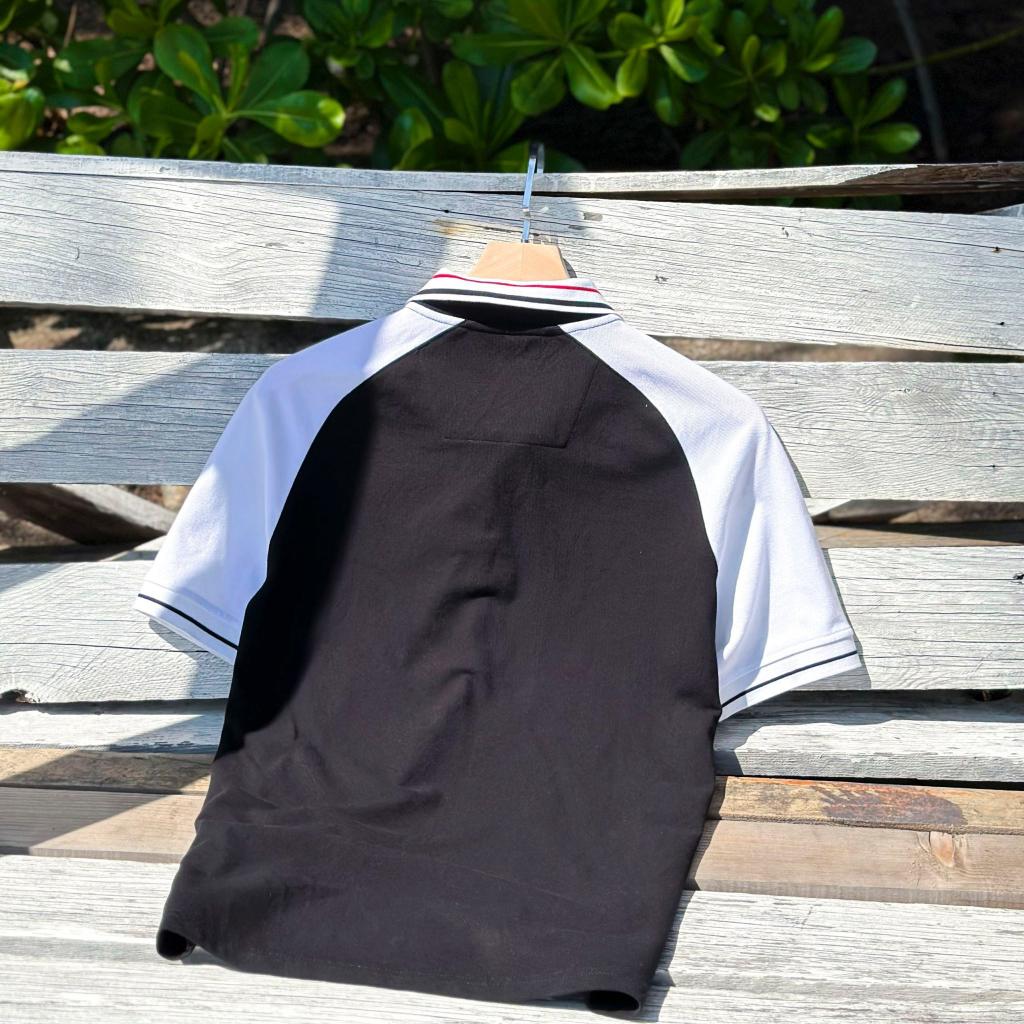Áo Polo Nam Cao Cấp Có Cổ BY COTTON Raglan Đen Tay Trắng Phối Bo Nam Tính, Thanh Lịch, Sang Trọng, Trẻ Trung