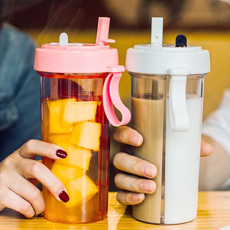 Bán Nhựa Trẻ Em Bình Nước Có Ống Hút Di Động Đôi Ống Hút Uống Gourde Rò Rỉ Chứng Minh Thể Thao Ngoài Trời Của Tôi Chai Không Chứa BPA miễn Phí