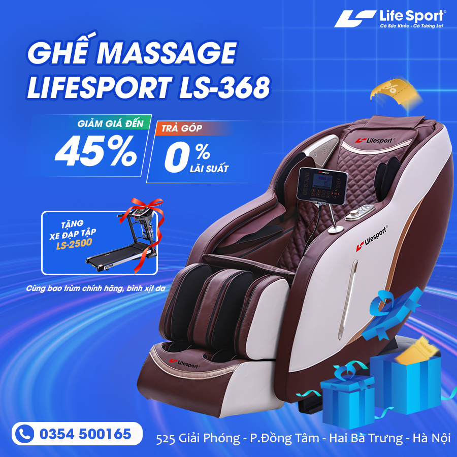 Ghế massage trị liệu toàn thân LIFESPORT LS-368 [FULL QUÀ TẶNG] công nghệ mát xa nhiệt hồng ngoại tân tiến giúp thư giãn, giảm stress tại nhà