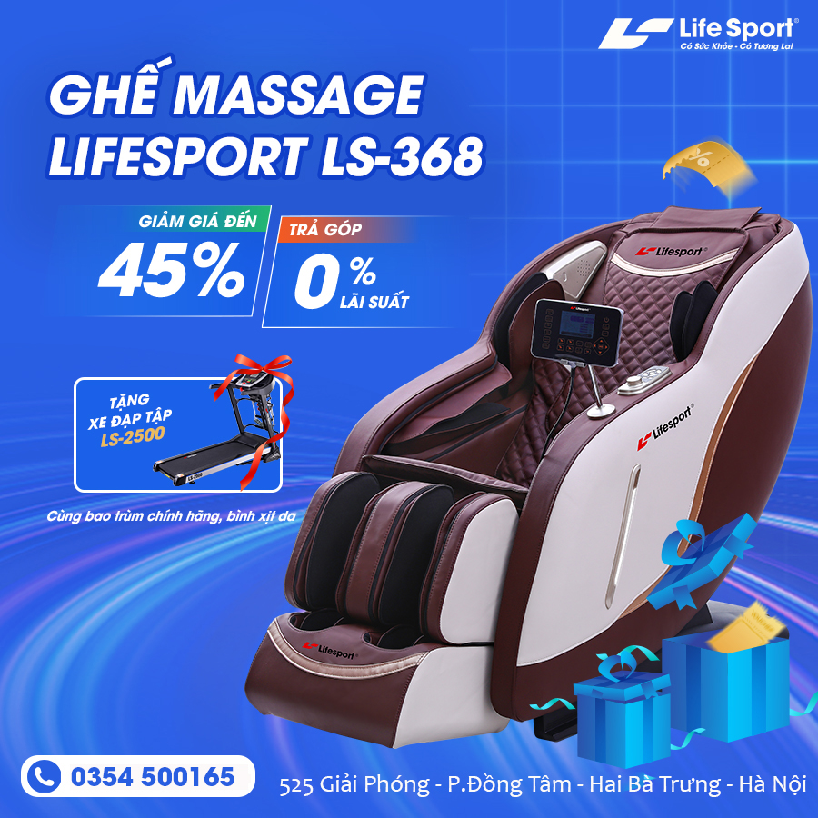 Ghế massage toàn thân LIFESPORT LS-368 công nghệ mát xa nhiệt hồng ngoại tân tiến giúp thư giãn, giảm stress tại nhà