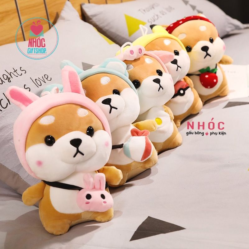 Gấu Bông Hoạt Hình Chó Shiba Cosplay Đội Nón Thú Lông Mịn Bông Mềm Hàng Cao Cấp Đồ Chơi Cho Bé An Toàn Dễ Thương Size 20