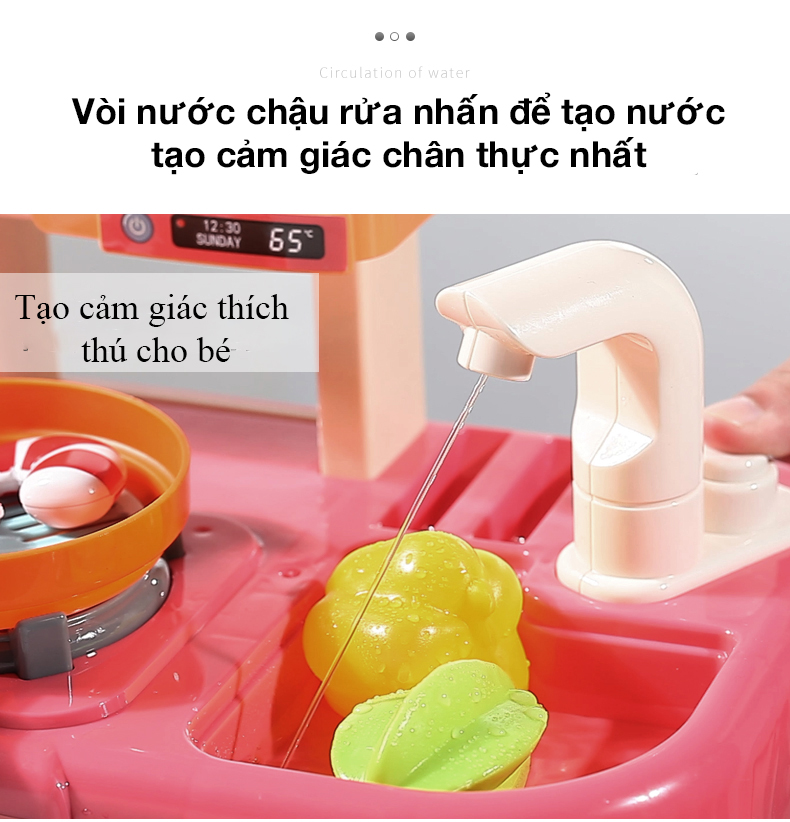 Bộ đồ chơi nấu ăn nhà bếp KAVY với 36 chi tiết cao 63 cm có nhạc và đèn, nhựa nguyên sinh an toàn