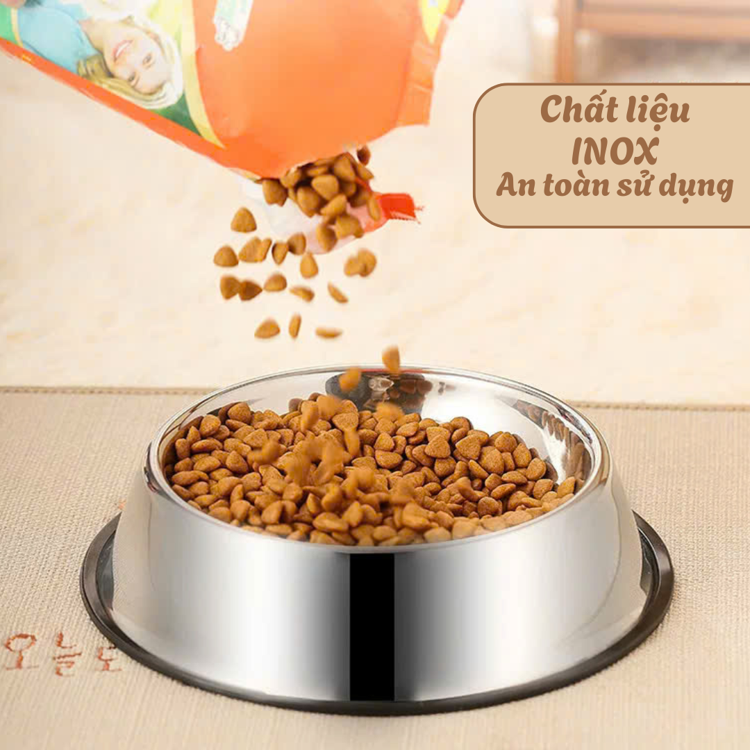Bát ăn cho chó, mèo, thú cưng - Chất liệu thép không gỉ - Mẫu inox đơn giản dễ vệ sinh - Size nhỏ 18cm