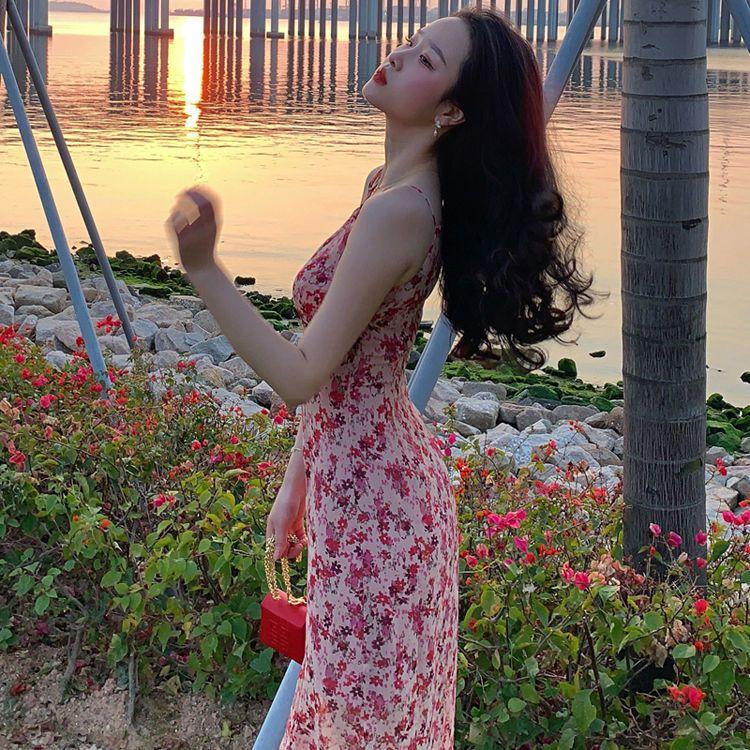 CHENGRUI Váy lụa trắng, váy lụa hoa, váy dài mùa hè 2023.