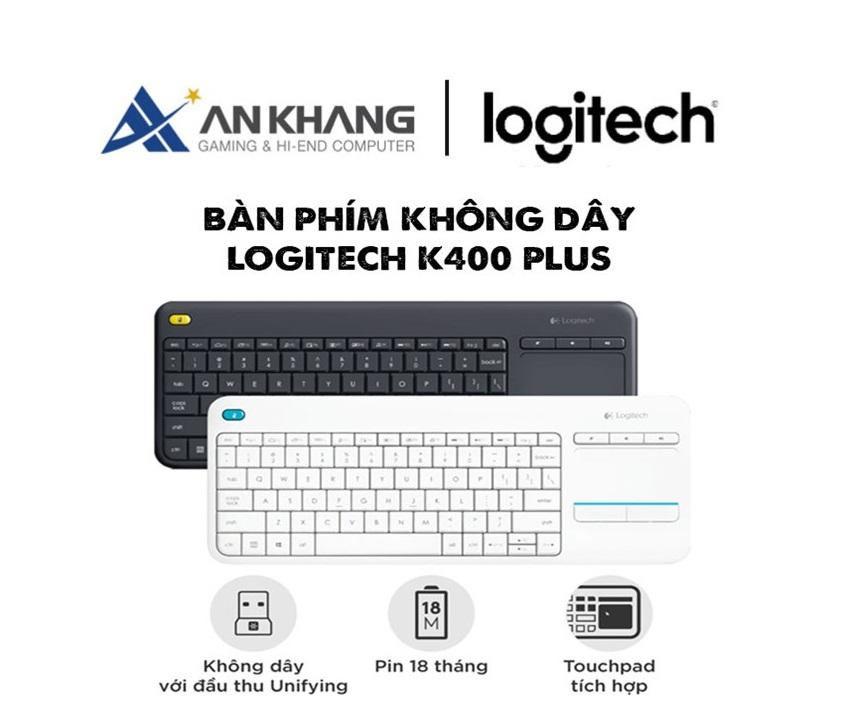 Bàn Phím Không Dây Logitech K400 PLUS sẵn hai màu Đen và Trắng - Hàng Chính Hãng