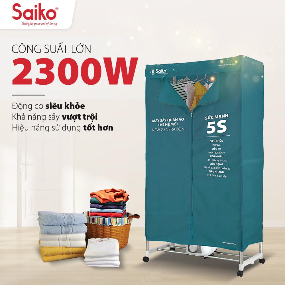 Tủ sấy quần áo Saiko CD-2300 (2300W - 50KG) hàng chính hãng