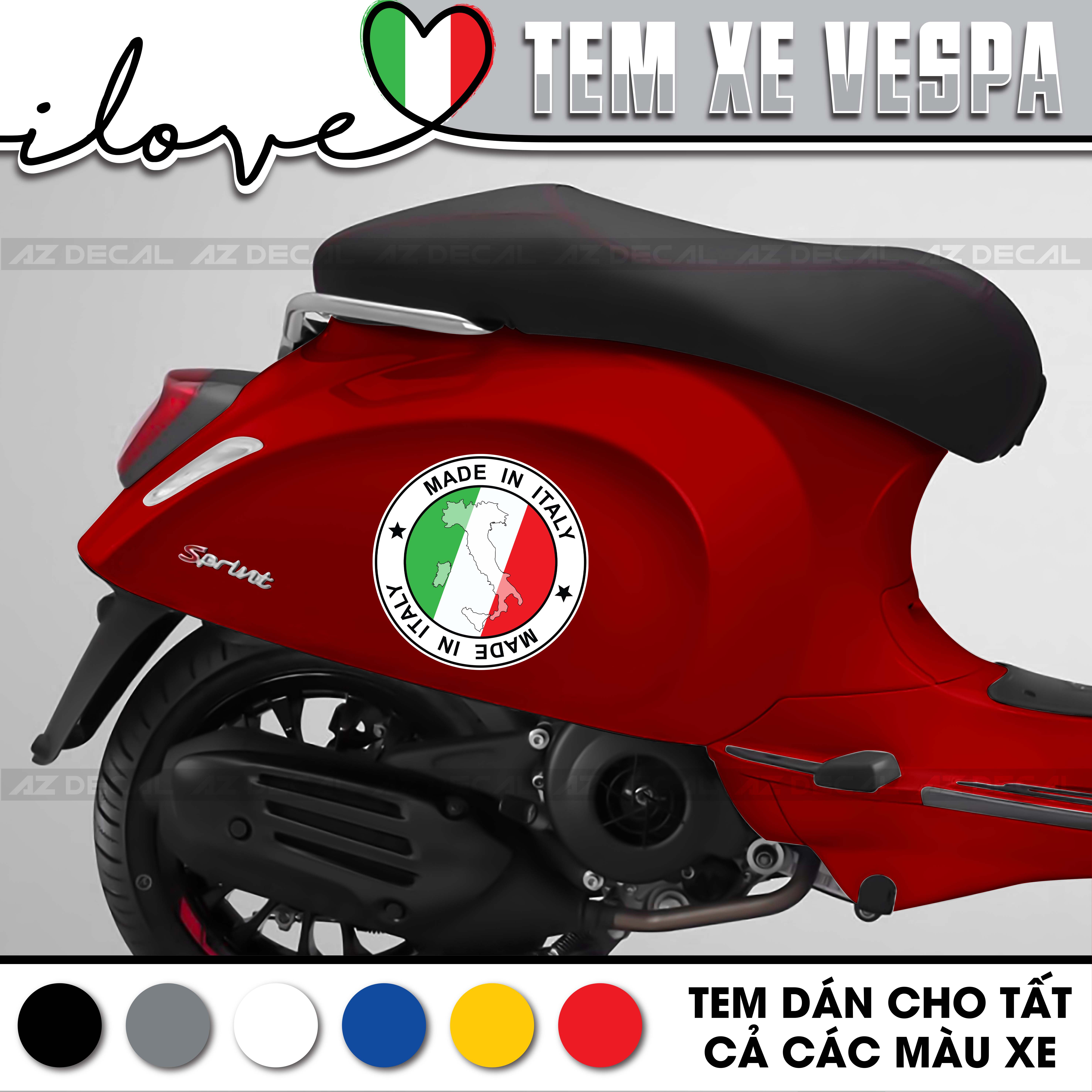 Tem Xe Vespa Sprint / Primavera / LX / GTS Mẫu Italy | VP03 | Decal Dán Xe Cắt Sẵn, Chống Nước, Chống Phai Màu