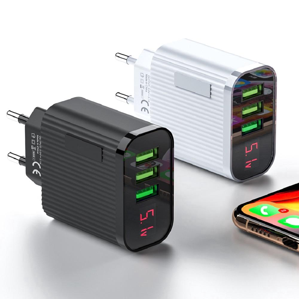 Cốc sạc nhanh với 3 cổng USB 5V 3A phích cắm EU có thể sử dụng tại nhà và mang theo du lịch