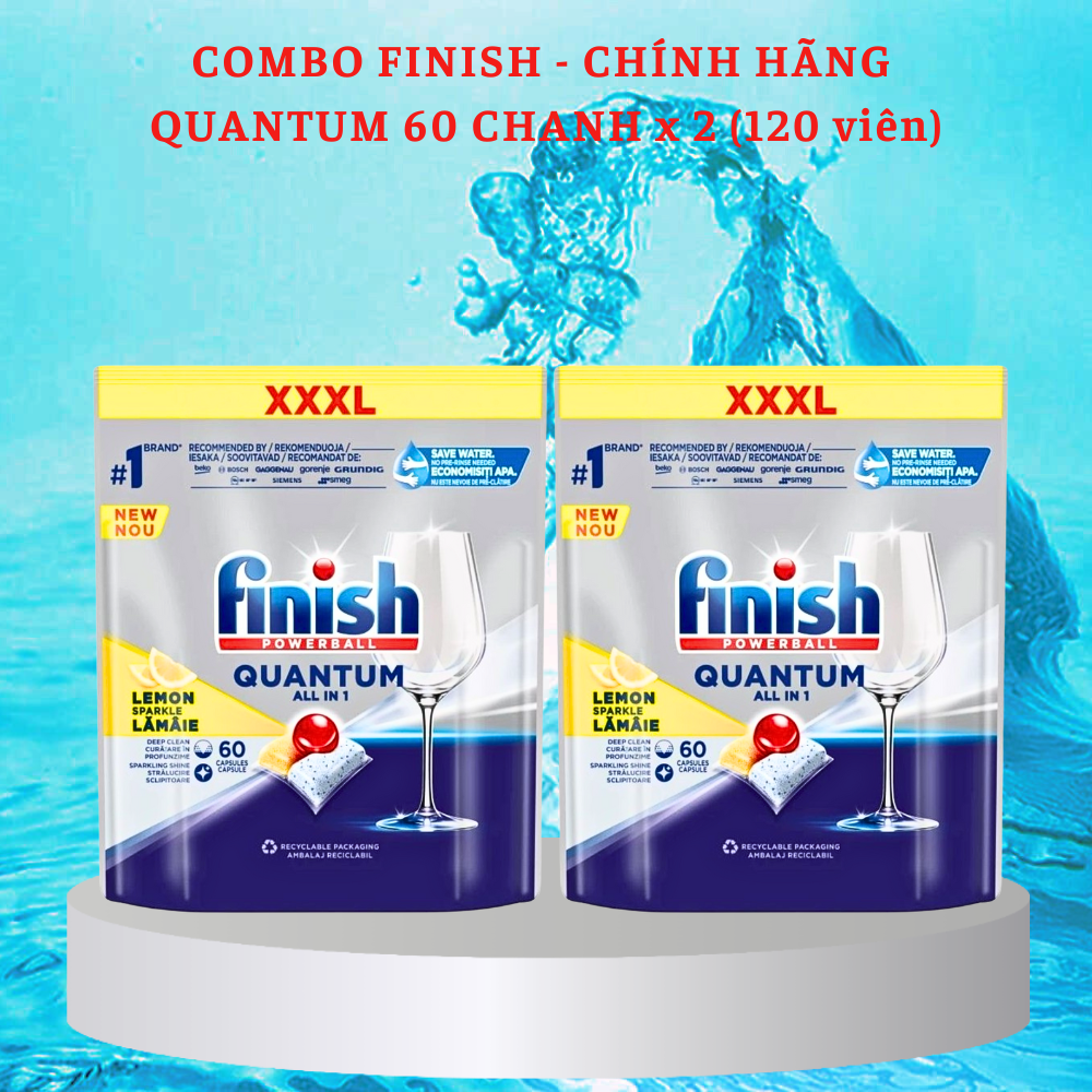 Combo 2 Túi Viên Rửa Bát Finish Quantum Max 60 Viên 2X60Tabs120 Viên - 2 Túi Quantum 60V