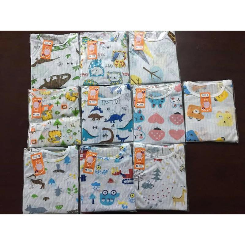 Bộ cotton giấy cộc tay cài vai cho bé trai, bé gái