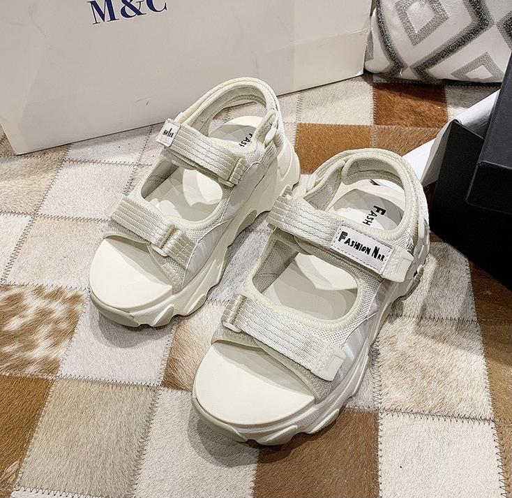 Giày sandal nữ quai dán vải dù 3 màu đế cao 5cm phong cách Ulzzang S118