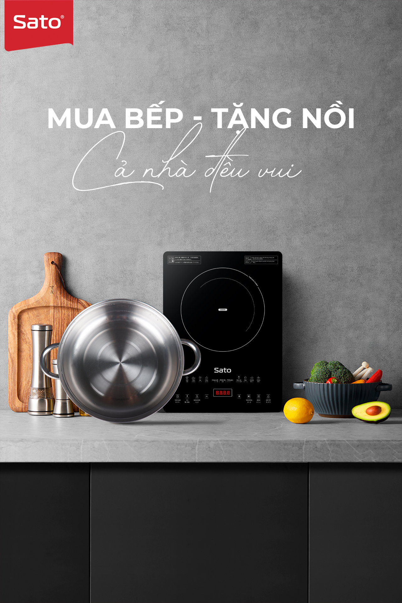 Bếp từ đơn Sato BT081 - Mặt kính cường lực cao cấp chống xước, chịu nhiệt lên tới 750 °C độ bền cao và an toàn tuyệt đối - Miễn phí vận chuyển toàn quốc - Hàng chính hãng