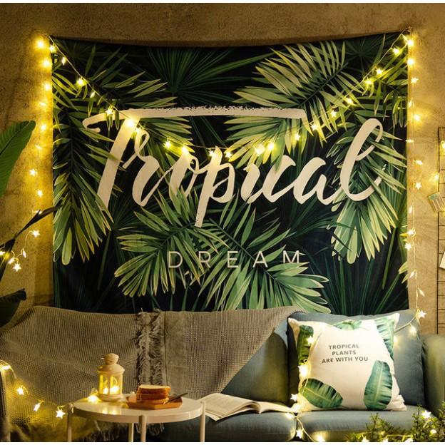 Tranh vải treo tường họa tiết tropical trang trí phòng khách,phòng ngủ có tặng kèm móc treo và đèn nháy