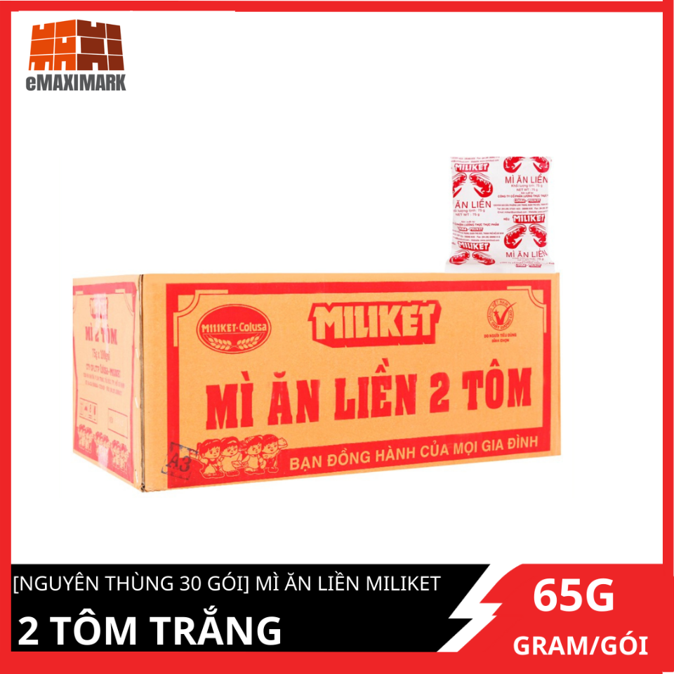 [Nguyên thùng 30 gói] Mì ăn liền Miliket sate giấy trắng 65gX30