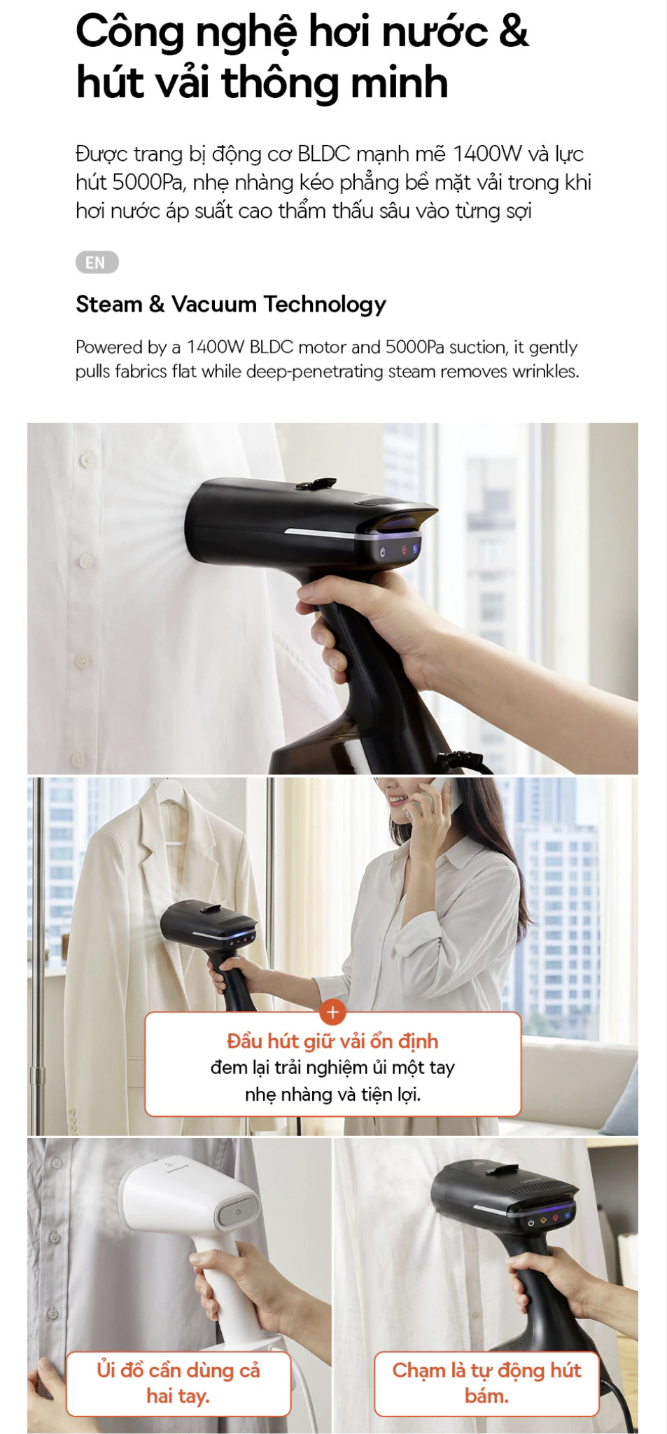 Bàn Ủi Hơi Nước LocknLock Hút Vải Thông Minh ENI216BLK - Dung Tích 270ml - 1400W - Hàng Chính Hãng