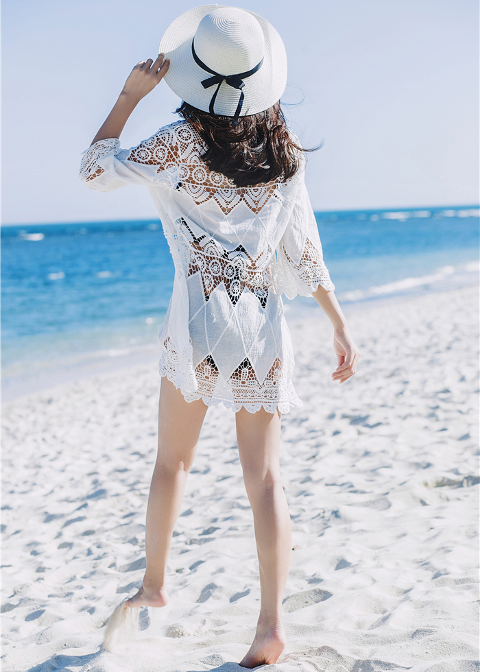Áo ren lưới đi biển thời trang, mặc ngoài bikini, croptop, dáng lửng tay lỡ xinh xắn, mẫu cao cấp mới 2020 | AR003