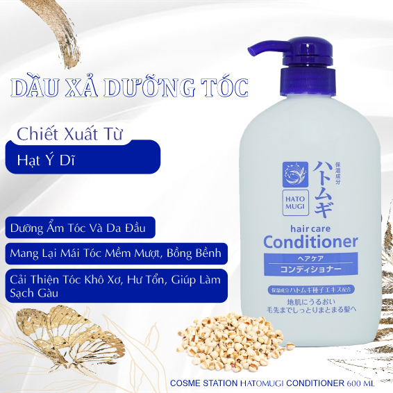 Dầu Xả Phục Hồi Tóc Tóc Xơ, Hư Tổn Chiết Xuất Hạt Ý Dĩ Cosme Station Hatomugi Conditioner (Chai 600 mL)