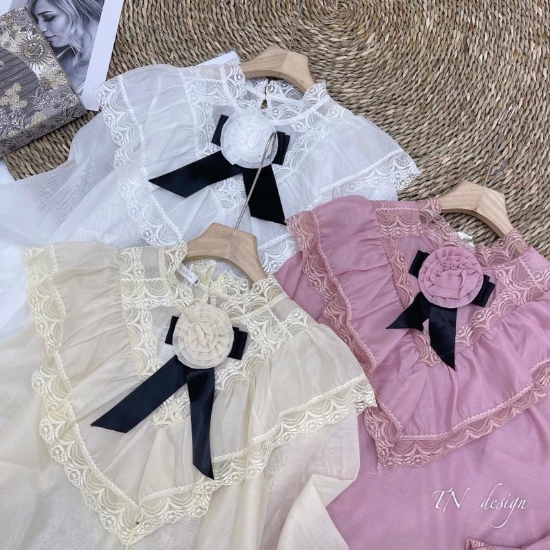 Áo sơmi hoa trả nổi tay ren