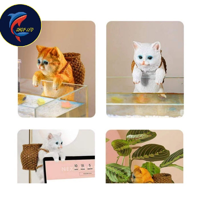Mô hình mèo đeo Balo Đa Năng Trèo Bể Cá -Trang Trí Bể Cá Cảnh, Bể Thủy Sinh-cắm nhíp kéo, vợt-phụ kiện thủy sinh-shopleo