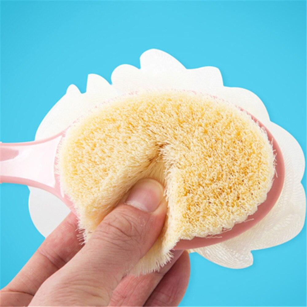 2 in1 Soft Fur Long-handled Nylon Yarn Bath Flower Brush Bath Artifact Bath Ball Adult Bath Brush Rub Back Brush Hair Bath Brush