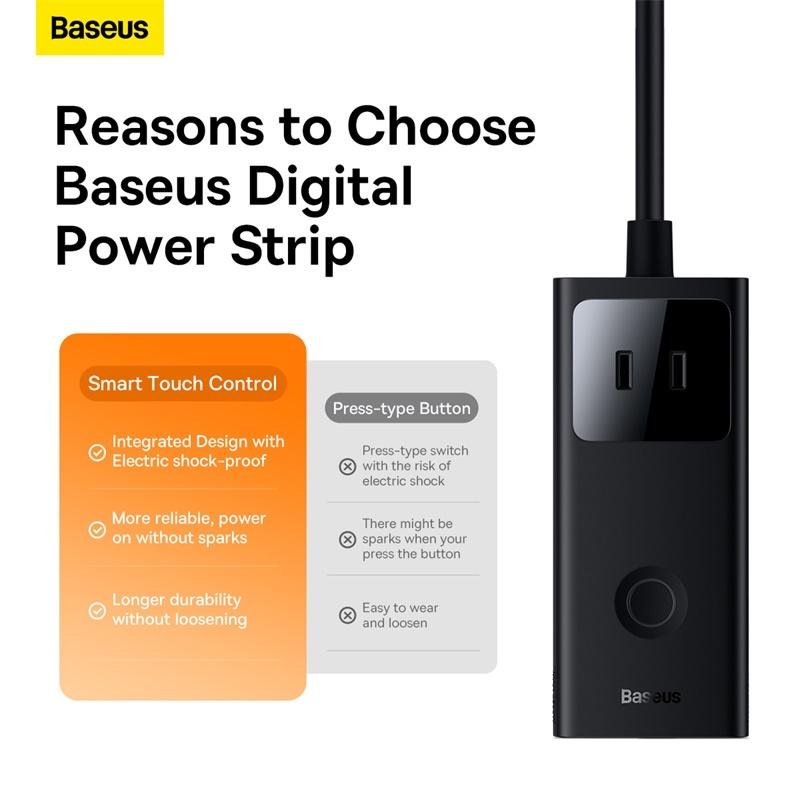 Cốc sạc nhanh 40W Baseus PowerCombo Digital PowerStrip 6IN1 ( 3 AC + 2 Type C +USB ) (Hàng chính hãng