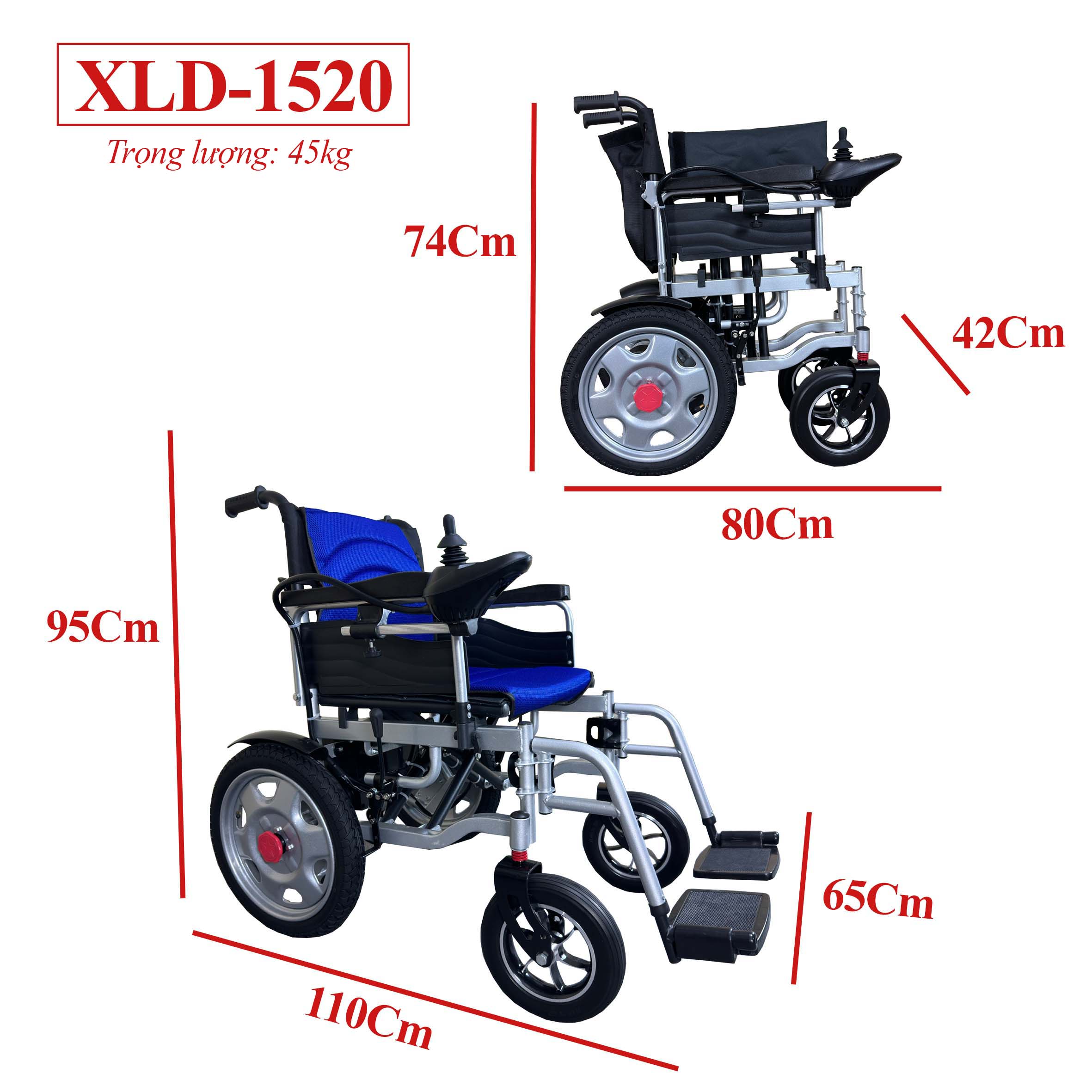 Xe Lăn Điện Phanh Điện tử Gấp Gọn, Điều Khiển Dễ Dàng, Pin Sạc Tối Đa 20km, Chính Hãng NIKITA XLD-1520