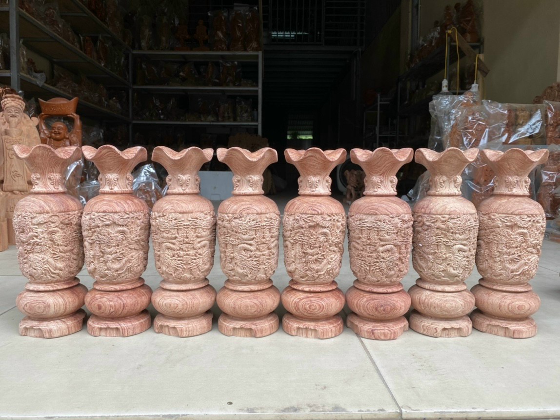 Cặp LỤC BÌNH KHẮC TỨ LINH HÚT TÀI LỘC BẰNG GỖ HƯƠNG ĐÁ KT CAO 30×10×10CM