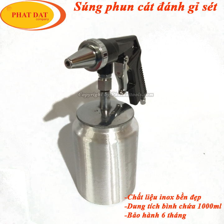 Súng Phun Cát Có Bình Chứa inox 1000ml - Súng Phun Cát Cầm Tay