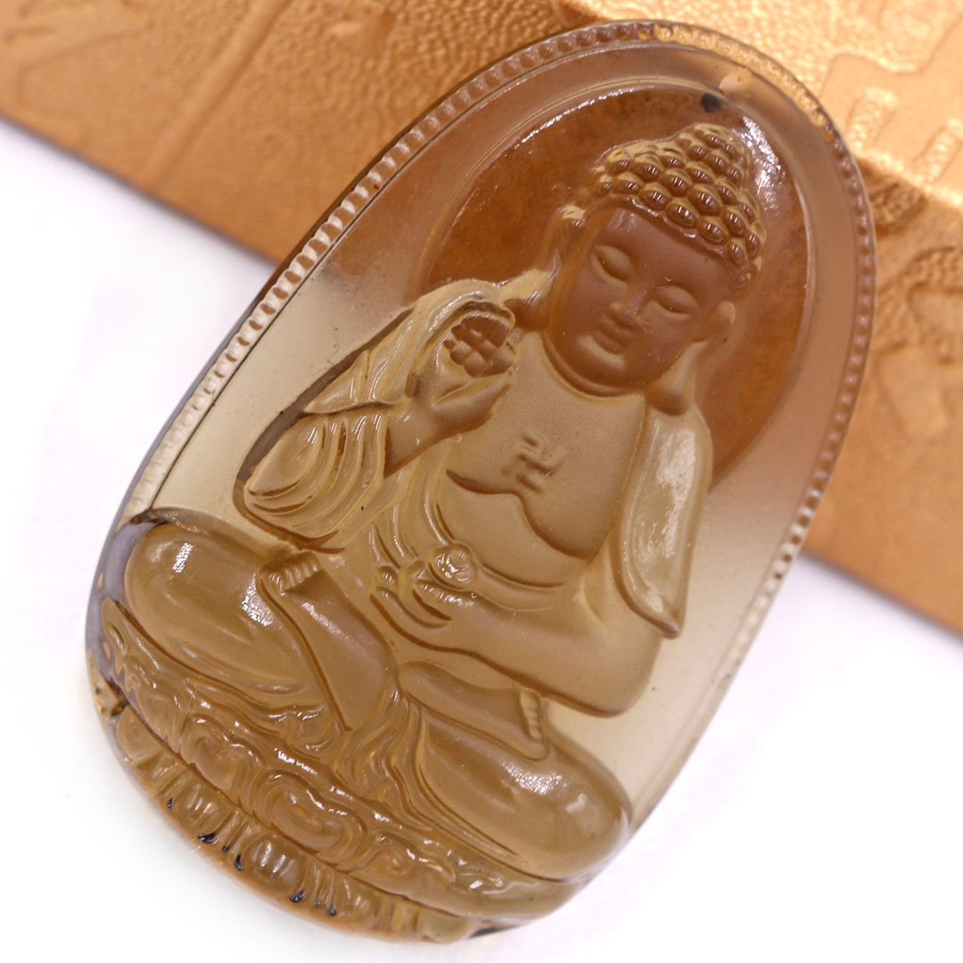 Mặt Phật A di đà đá đá obisdian  1.9cm x 3cm  kèm vòng cổ dây dù đen + móc inox vàng, Phật bản mệnh, mặt dây chuyền