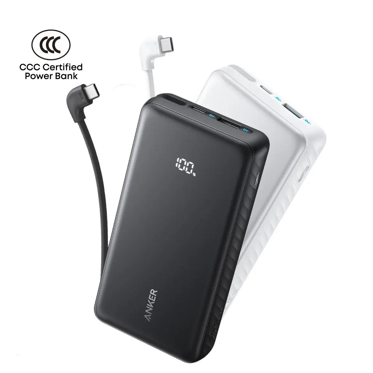 Sạc dự phòng Anker Zolo 1C1A 22.5W 20000mah (Built-In USB-C Cable) Trắng (White) A110E - Hàng Chính Hãng