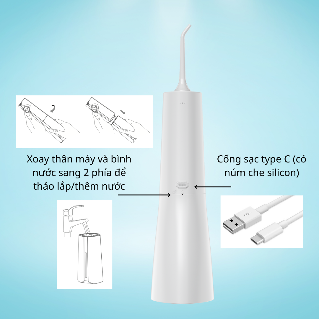 Máy tăm nước không dây Aquapulse A700 nâng cấp 5 chế độ, dung tích 300ml, chống nước IPX7