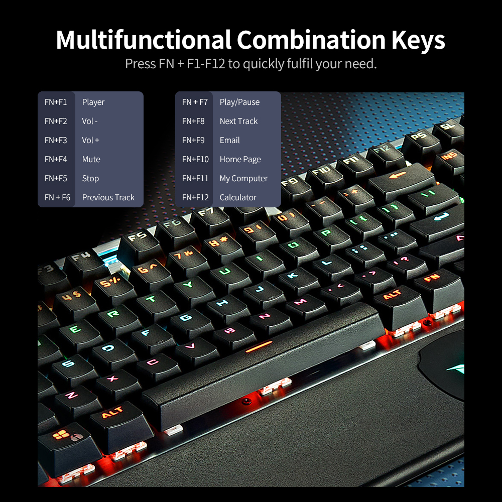 Bàn phím cơ Bcaklit RGB có dây 26 phím Rollover/ Phím kết hợp đa chức năng / Double Shot Keycaps / Công tắc màu xanh lam