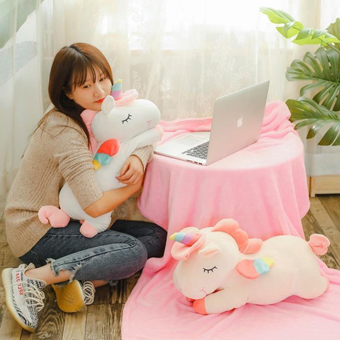 Gấu bông hình kỳ lân đáng yêu có mền bên trong thú nhồi bông unicorn ngựa 1 sừng (60cm)