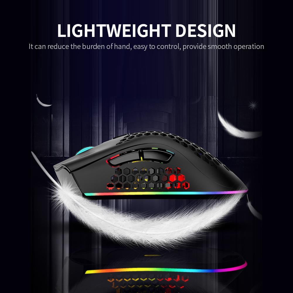 Chuột Game Không Dây 2.4G Sạc Chuột RGB Hiệu Ứng Ánh Sáng 3 DPI Có Thể Điều Chỉnh Rỗng Ruột Thiết Kế Tổ Ong Trắng