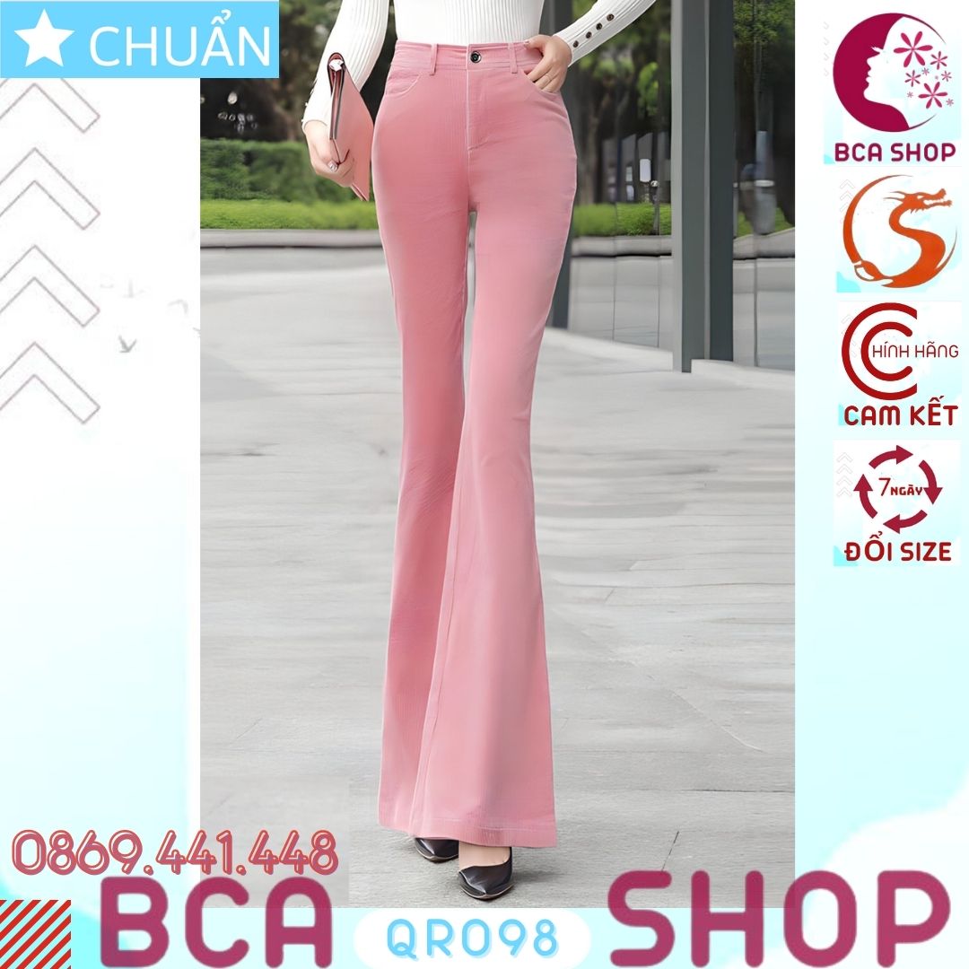 Quần Jean Nữ Ống Loe QRO98 ROSATA tại BCASHOP Dáng Dài, Lưng Cao 1 Nút, Phom Chuẩn, Chất Liệu Jean Cao Cấp Màu Hồng Cực Ngọt