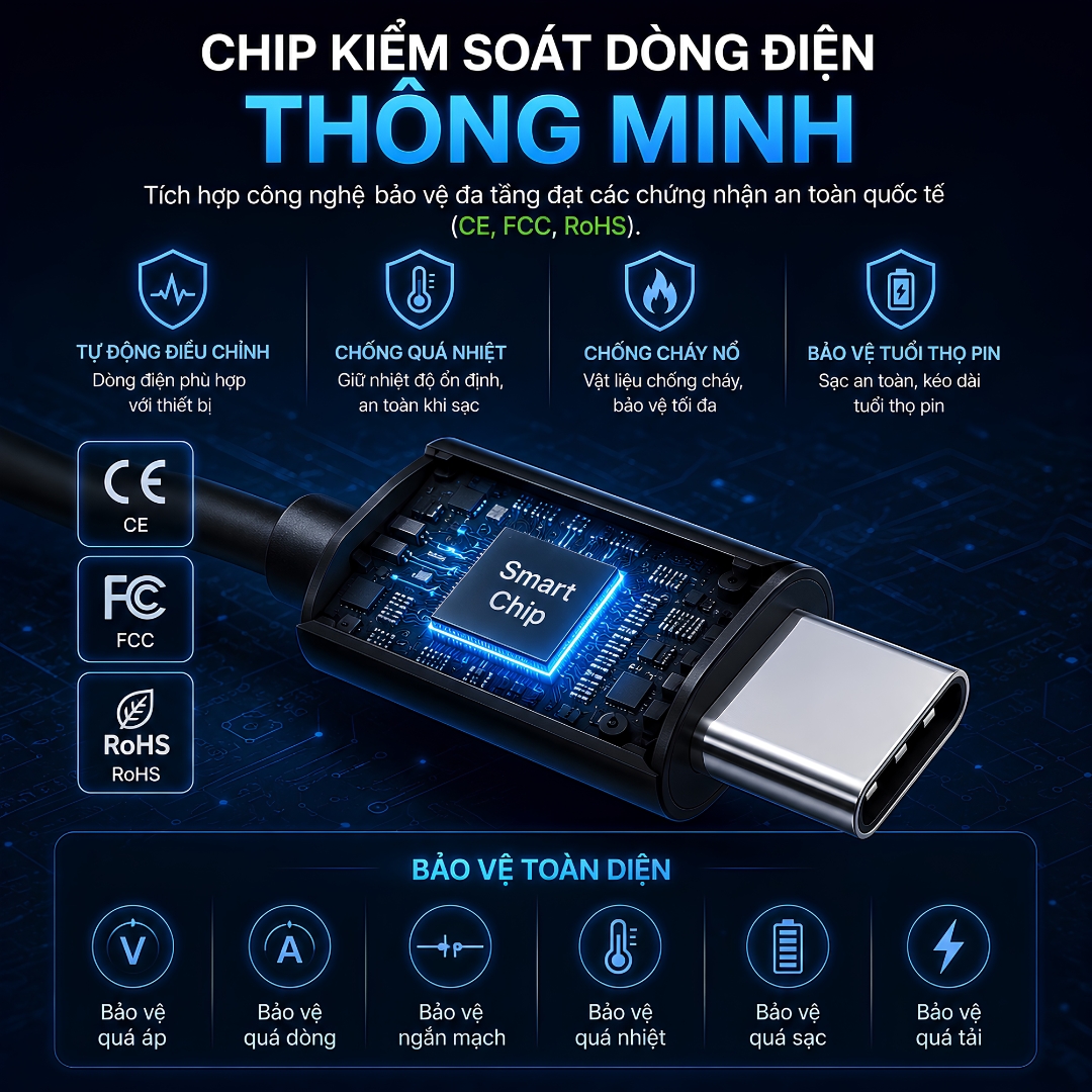 Dây sạc nhanh QC PD 3.0 60W HyperCharge C-Series USB-C to Type C Choetech cho iPhone / iPad 15 16 17 Pro Max Plus Fold - tiêu chuẩn CE, FCC, RoHS, 480Mbps | CHIP E-MARKER THÔNG MINH - Hàng nhập khẩu