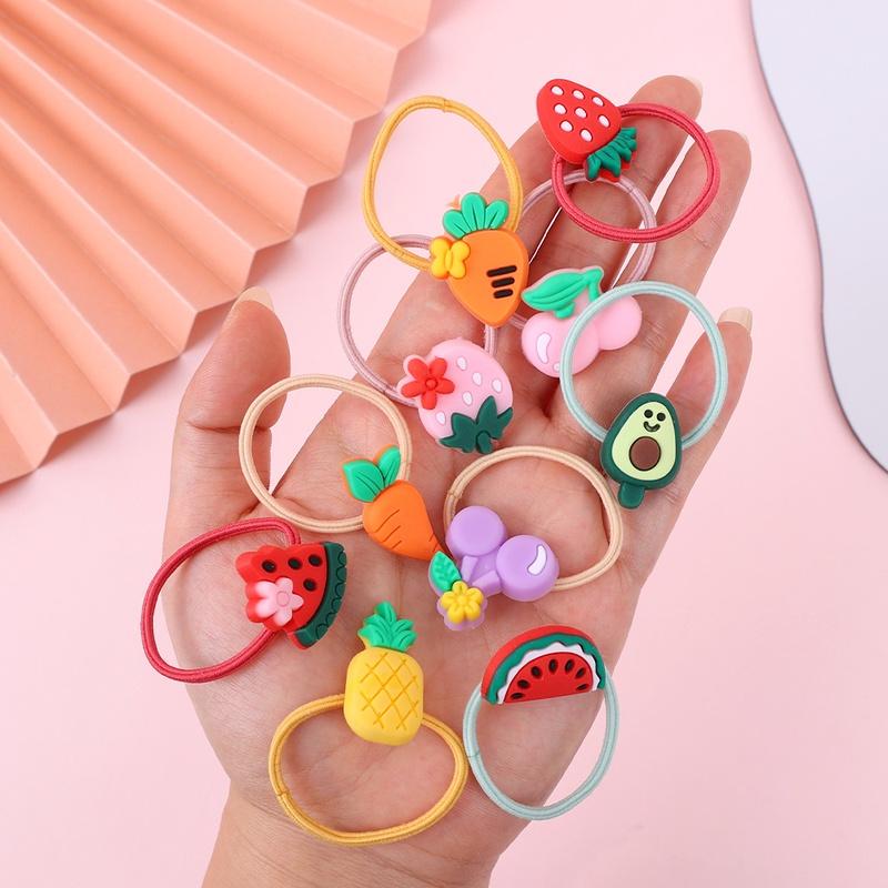 Set 10 Dây Cột Tóc Hình Trái Cây/ Động Vật/ Động Vật Hoạt Hình Ngọt Ngào Thời Trang Cho Bé Gái