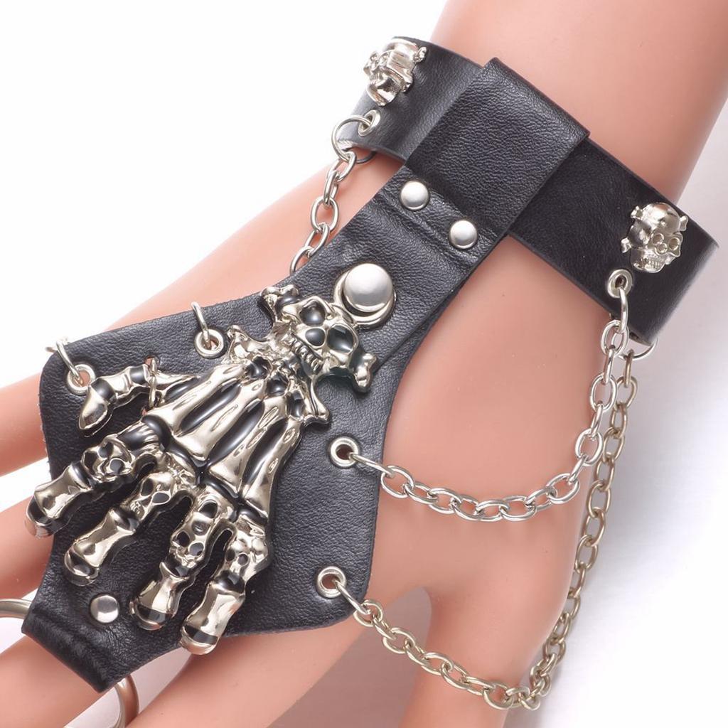 Punk Rock PU Leather Bracelets Skull Skeleton Biker Bracelets Unisex Gothic