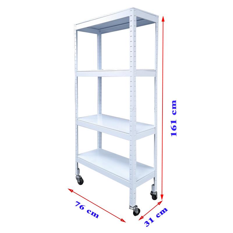 Kệ 4 tầng tấm thép có bánh xe trắng 76cm