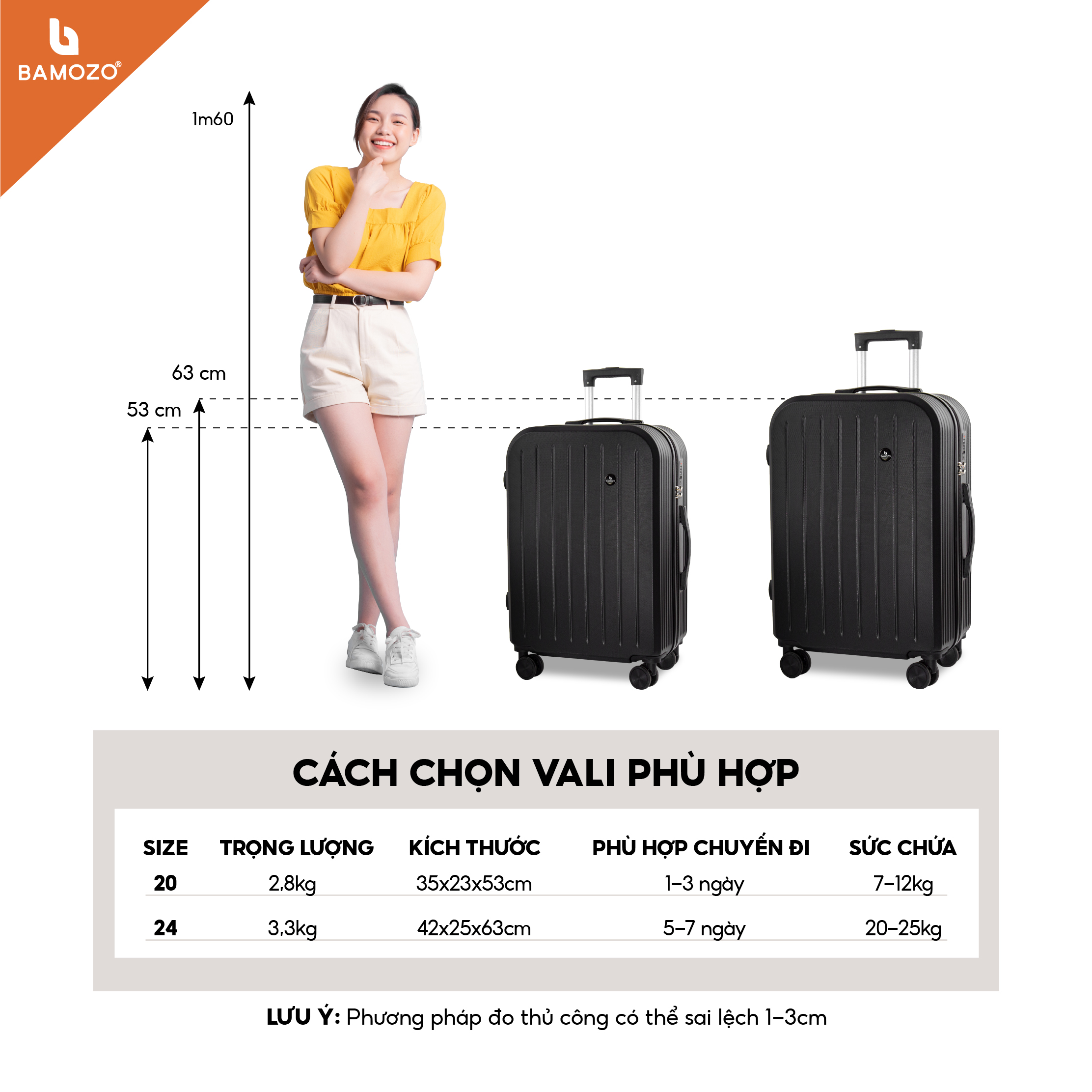 Hình ảnh Vali du lịch thời trang Bamozo 8812 size 20/24 , vali nhựa kéo được bảo hành 5 năm.