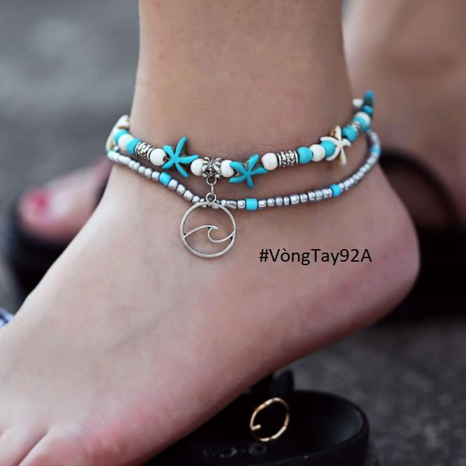 Lắc Chân/ Vòng Chân Nữ San Hô Xanh Mặt Sóng
