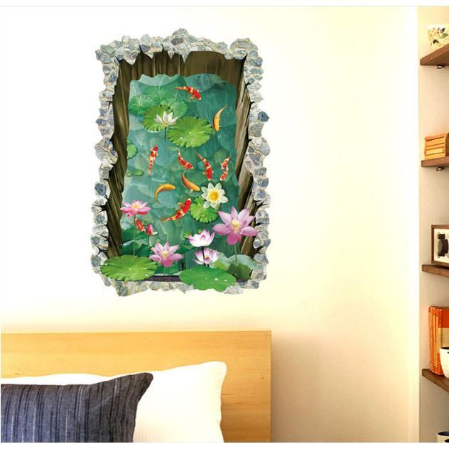 Decal trang trí tường - Hồ Cá Vuông 3D mẫu 02